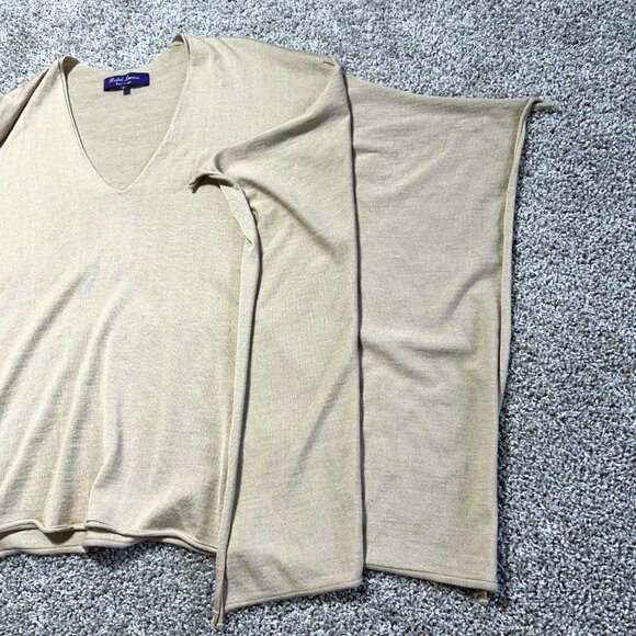 Ralph Lauren Purple Label Womens M Beige V-Neck Oversized Poncho-Style Knit Top - Picture 11 of 12